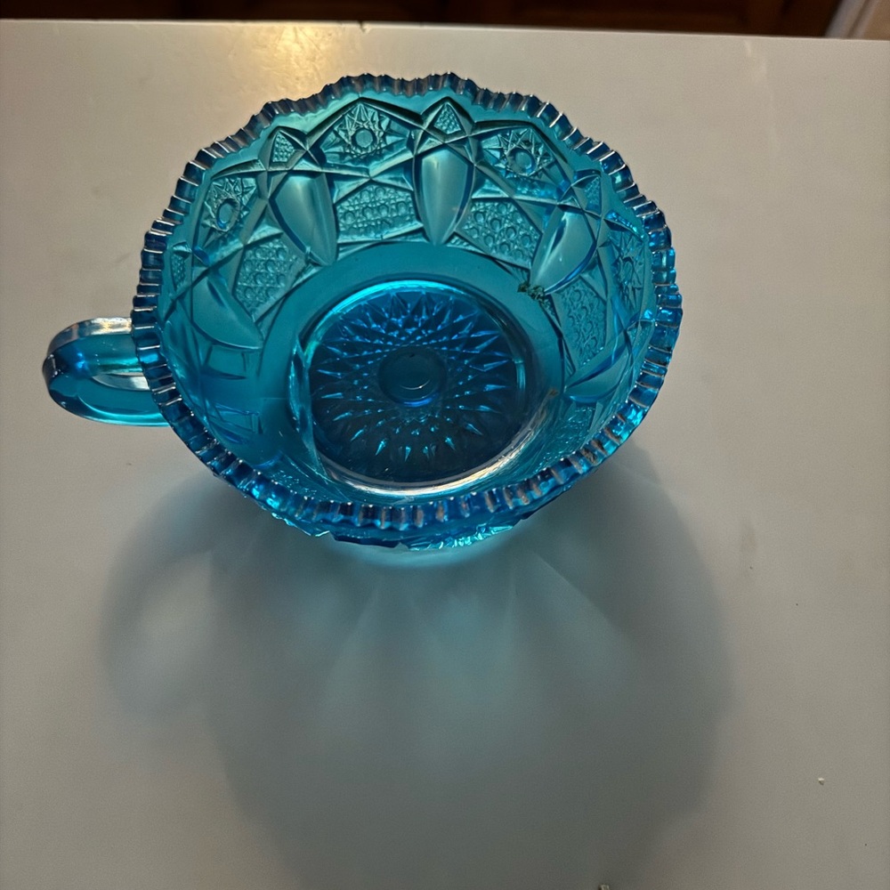 Blue Pressed Glass Creamer Pitcher - Decorative Kitchen Serving Piece